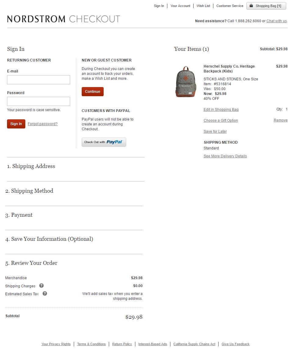 Nordstorm checkout page