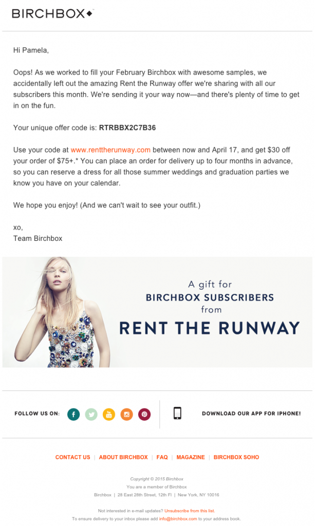 Birchbox Email Copywriting Example