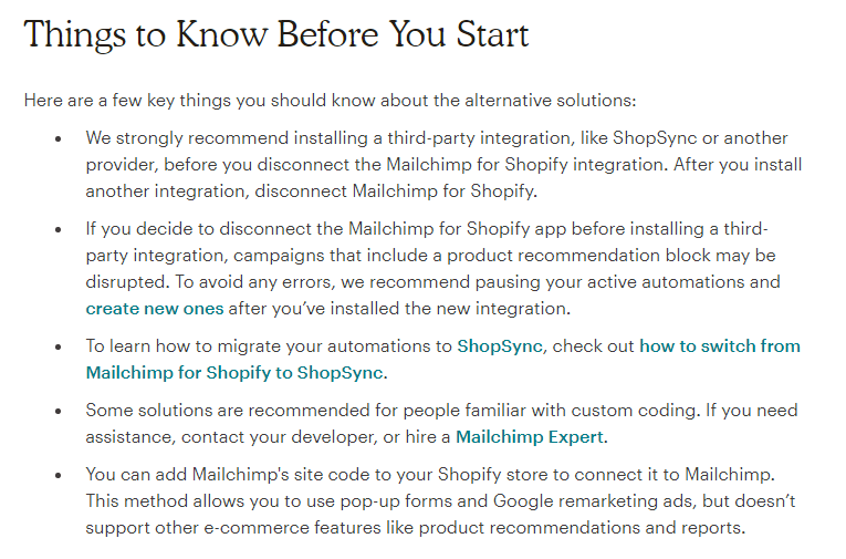 mailchimp and shopify workarounds